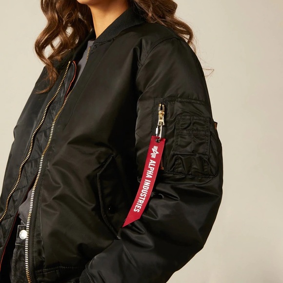 Black Alpha Industries Bomber Jacket- Size M - Picture 3 of 4